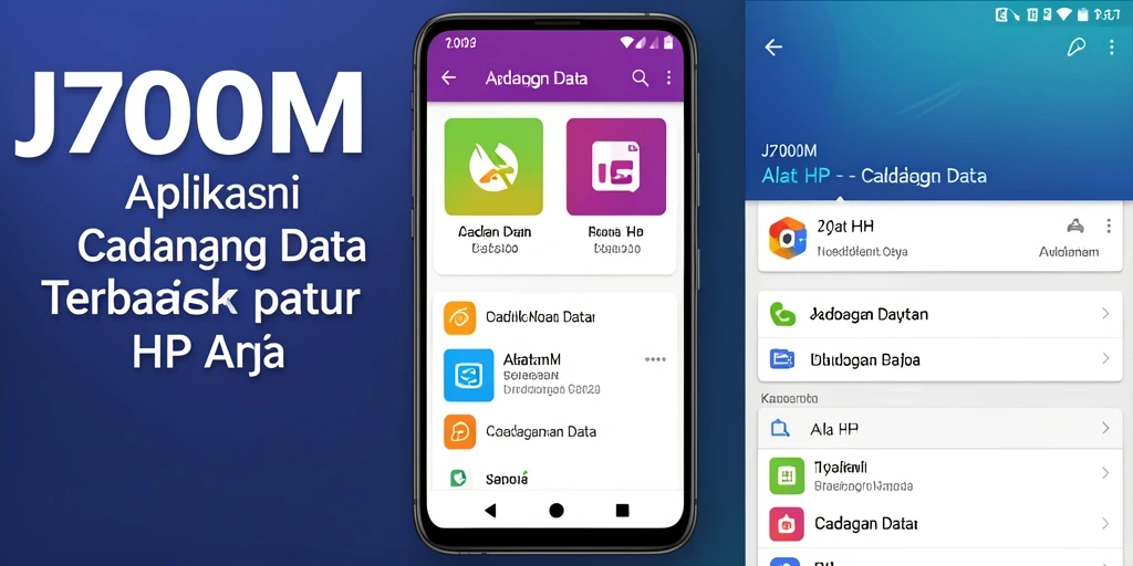 Screenshot utama J200M menunjukkan antarmuka aplikasi Cadangan Data yang sederhana dan fungsional.