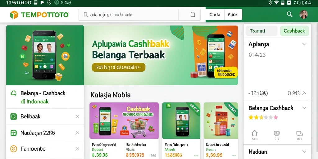 Antarmuka TEMPOTOTO dengan berbagai fitur Cashback yang menarik.
