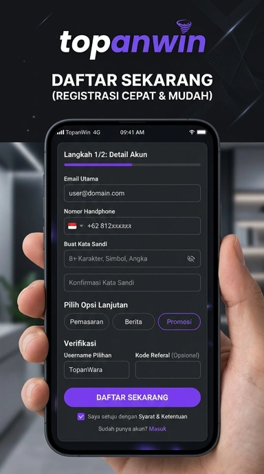 Tampilan halaman daftar topanwin