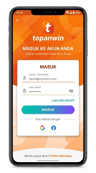 Tampilan halaman login topanwin